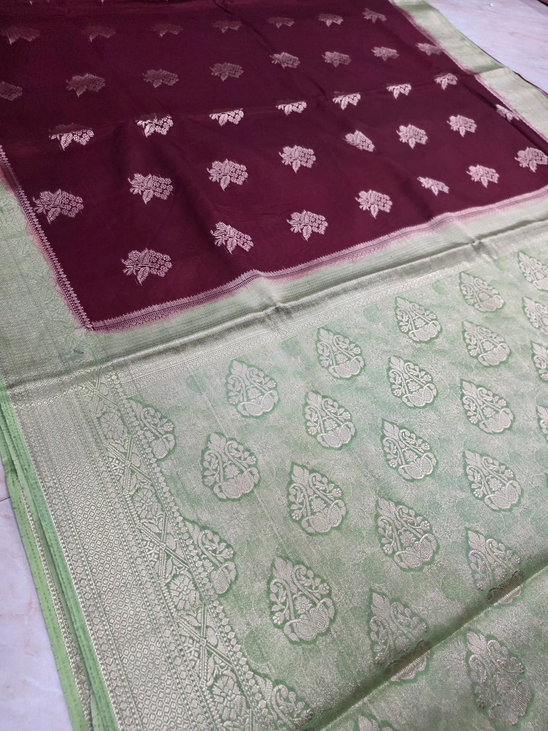 RUSSIAN SILK IN VINE WITH PISTA GREEN  BORDER