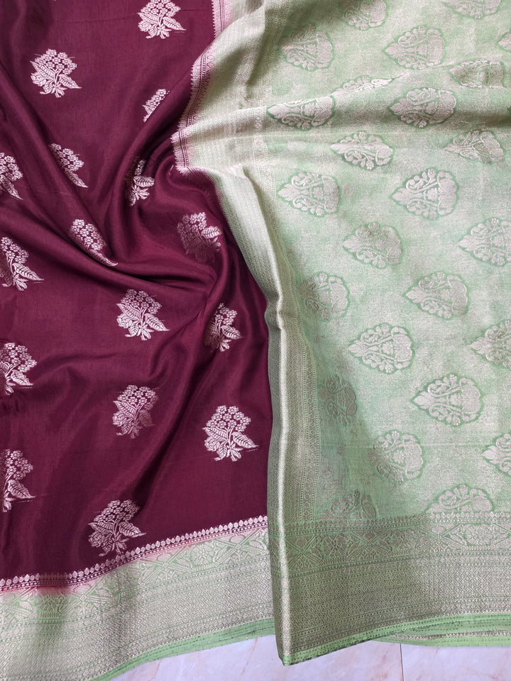 RUSSIAN SILK IN VINE WITH PISTA GREEN  BORDER
