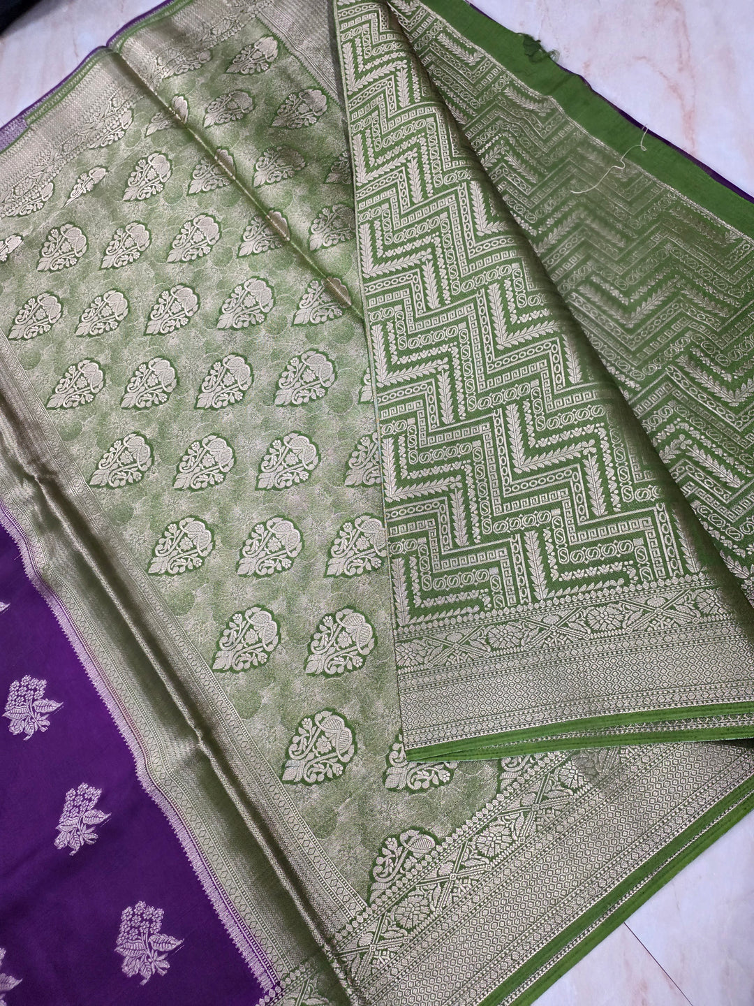 RUSSIAN SILK IN INDIGO WITH GREEN BORDER