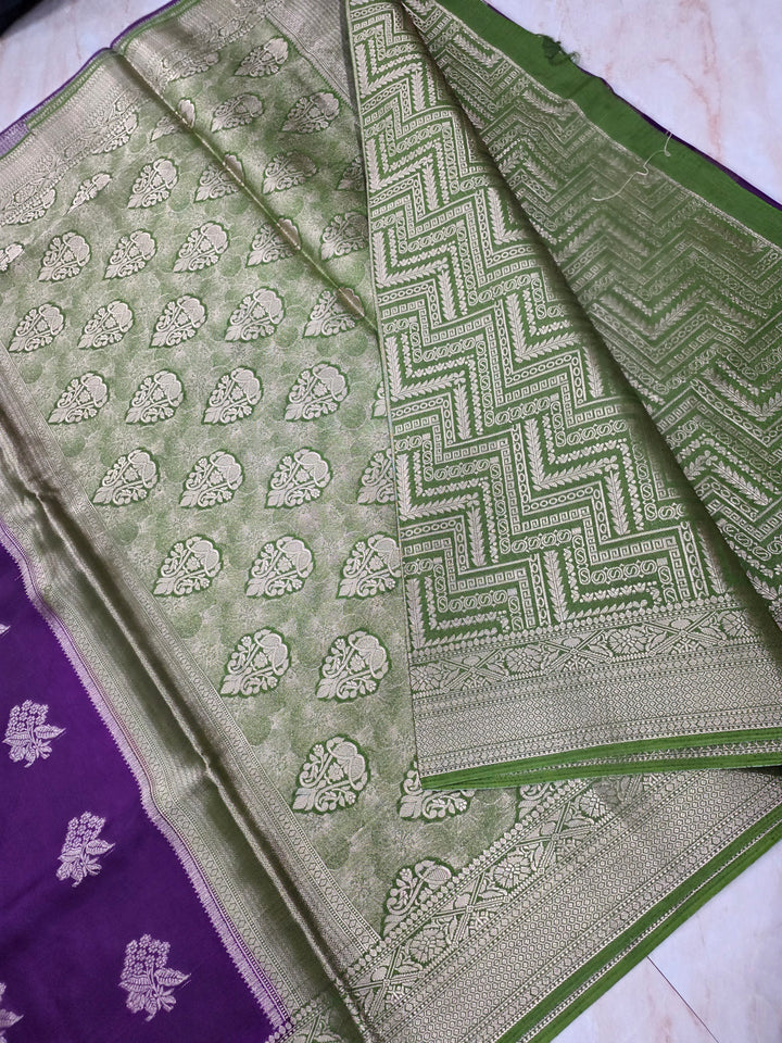RUSSIAN SILK IN INDIGO WITH GREEN BORDER