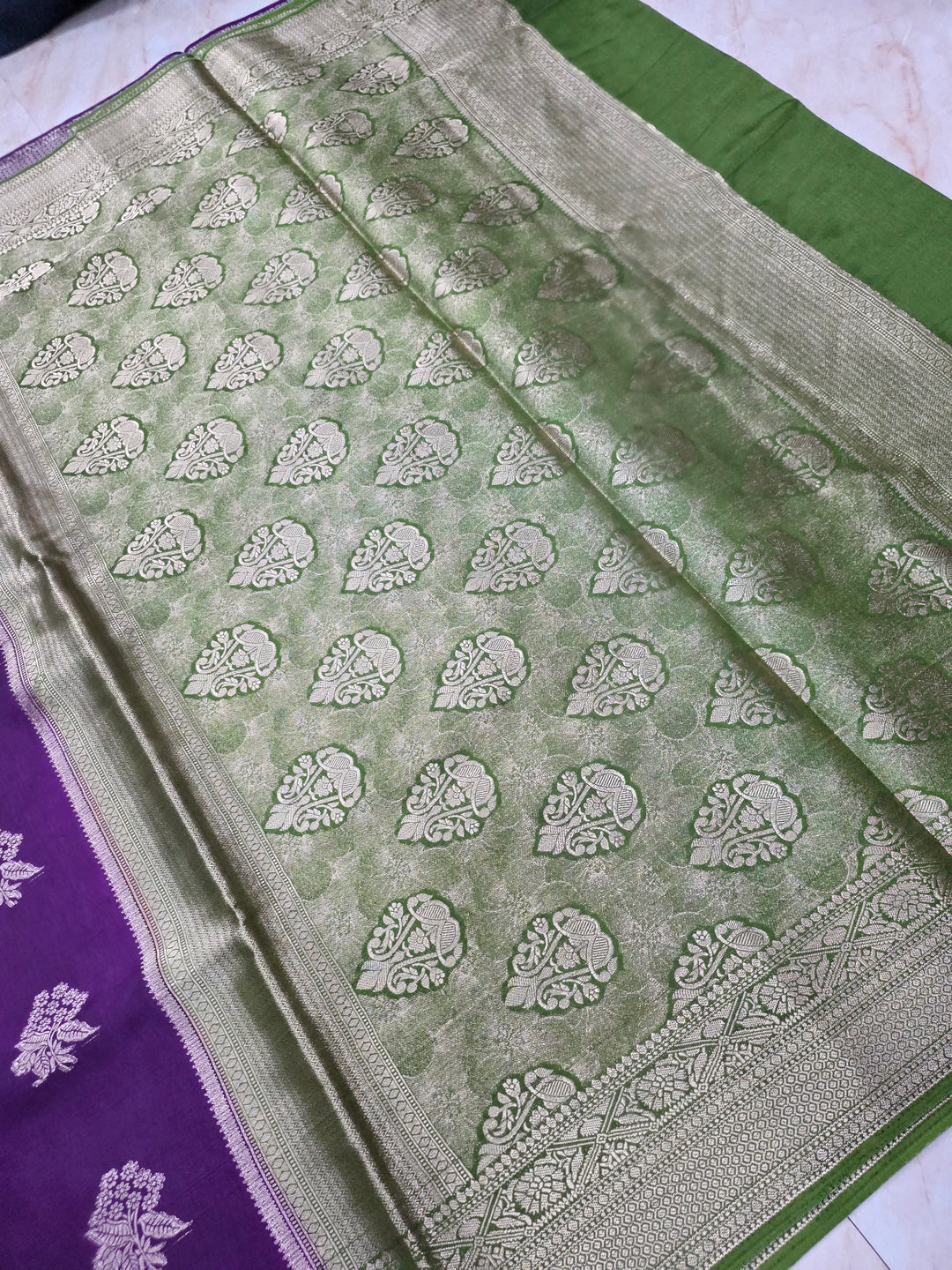 RUSSIAN SILK IN INDIGO WITH GREEN BORDER