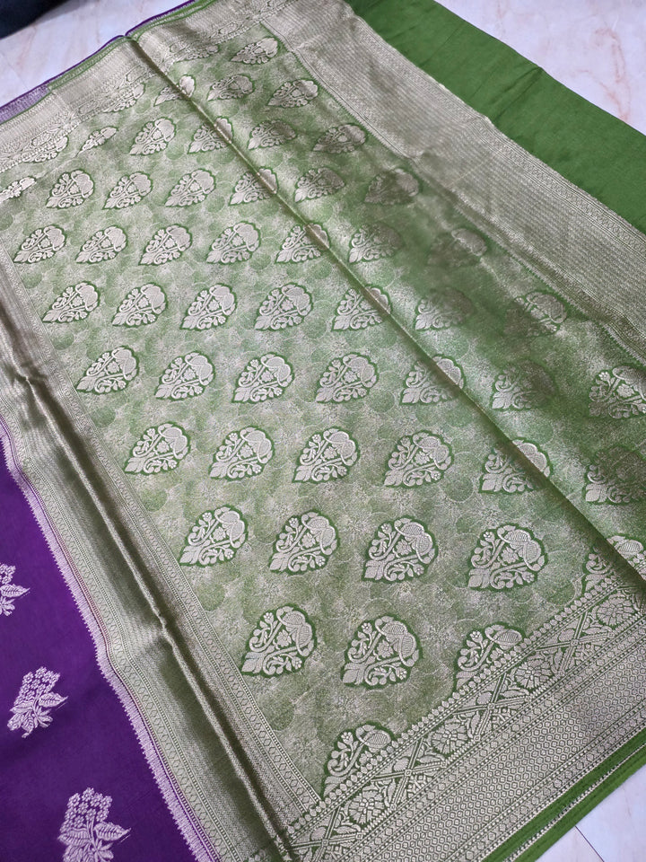 RUSSIAN SILK IN INDIGO WITH GREEN BORDER