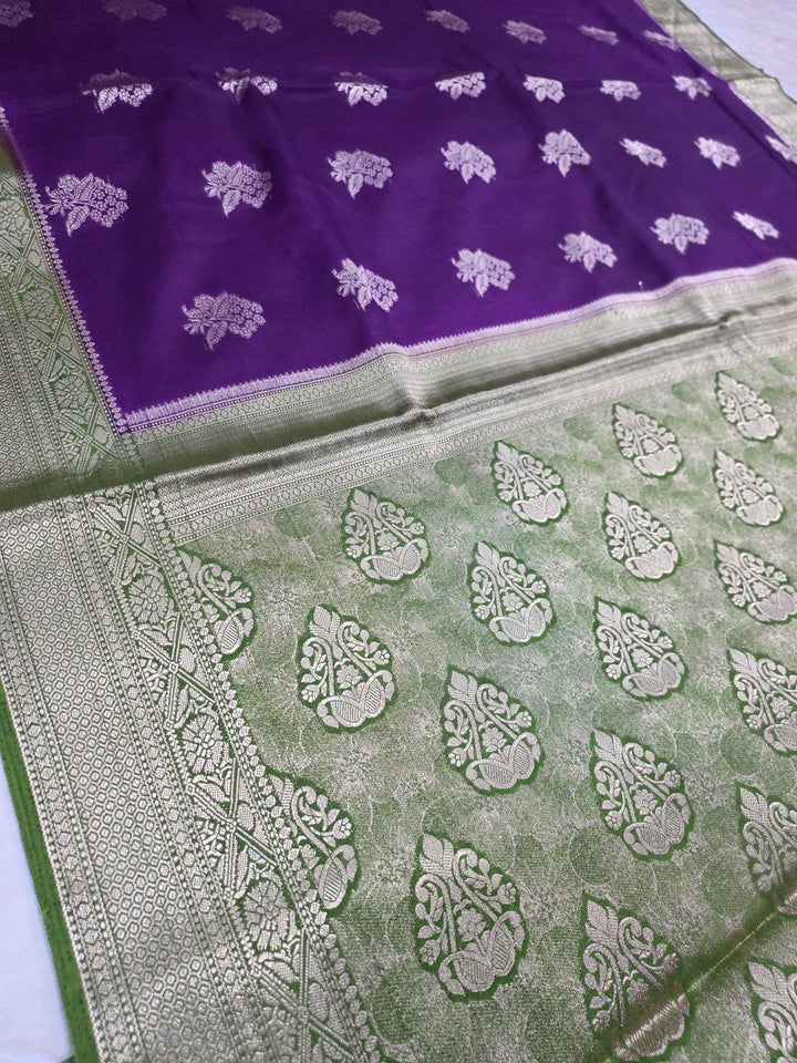 RUSSIAN SILK IN INDIGO WITH GREEN BORDER