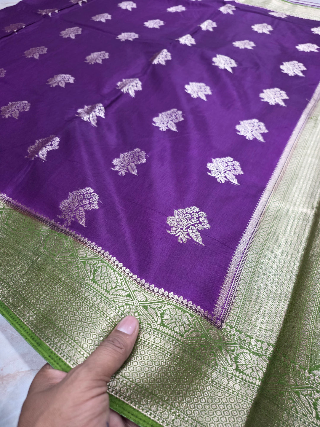 RUSSIAN SILK IN INDIGO WITH GREEN BORDER