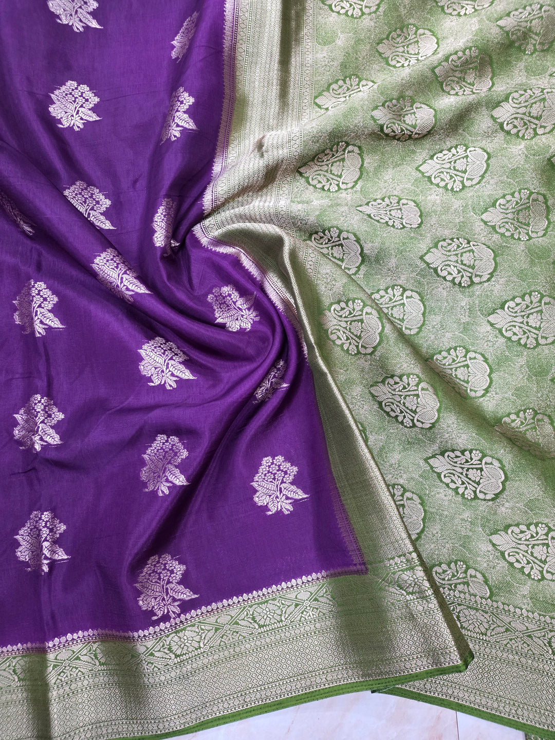 RUSSIAN SILK IN INDIGO WITH GREEN BORDER