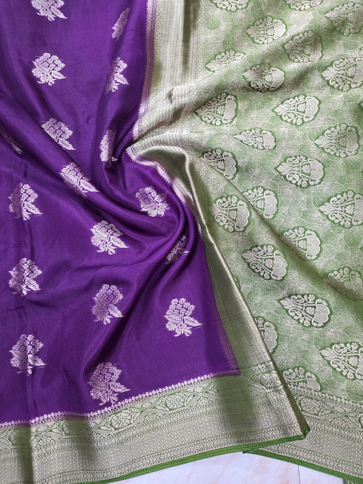 RUSSIAN SILK IN INDIGO WITH GREEN BORDER