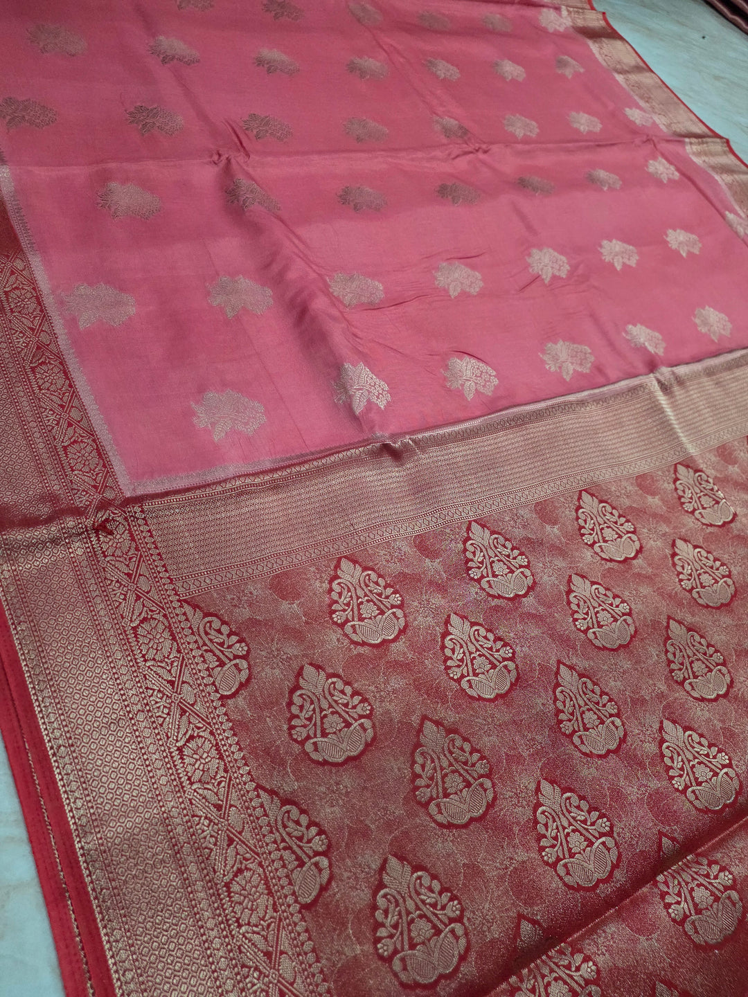 RUSSIAN SILK IN PINK WITH RED BORDER
