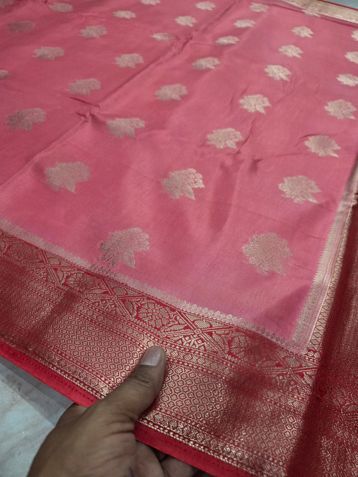 RUSSIAN SILK IN PINK WITH RED BORDER