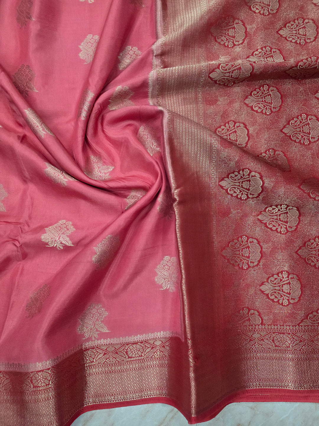 RUSSIAN SILK IN PINK WITH RED BORDER