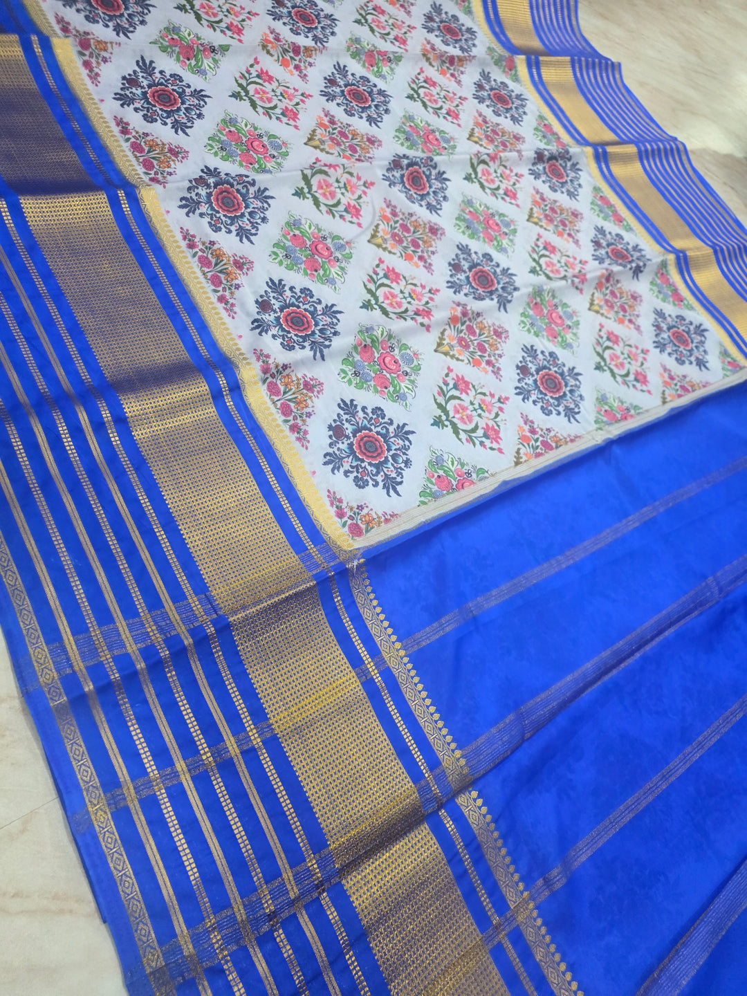 DIGITAL PRINT CREPE WITH ROYAL BLUE BORDER