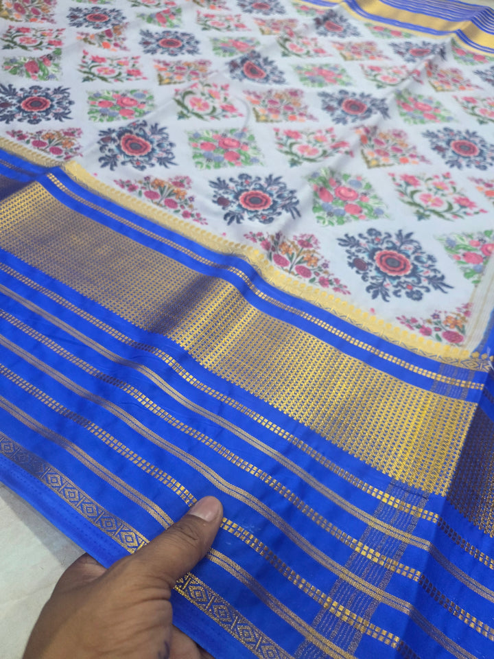 DIGITAL PRINT CREPE WITH ROYAL BLUE BORDER