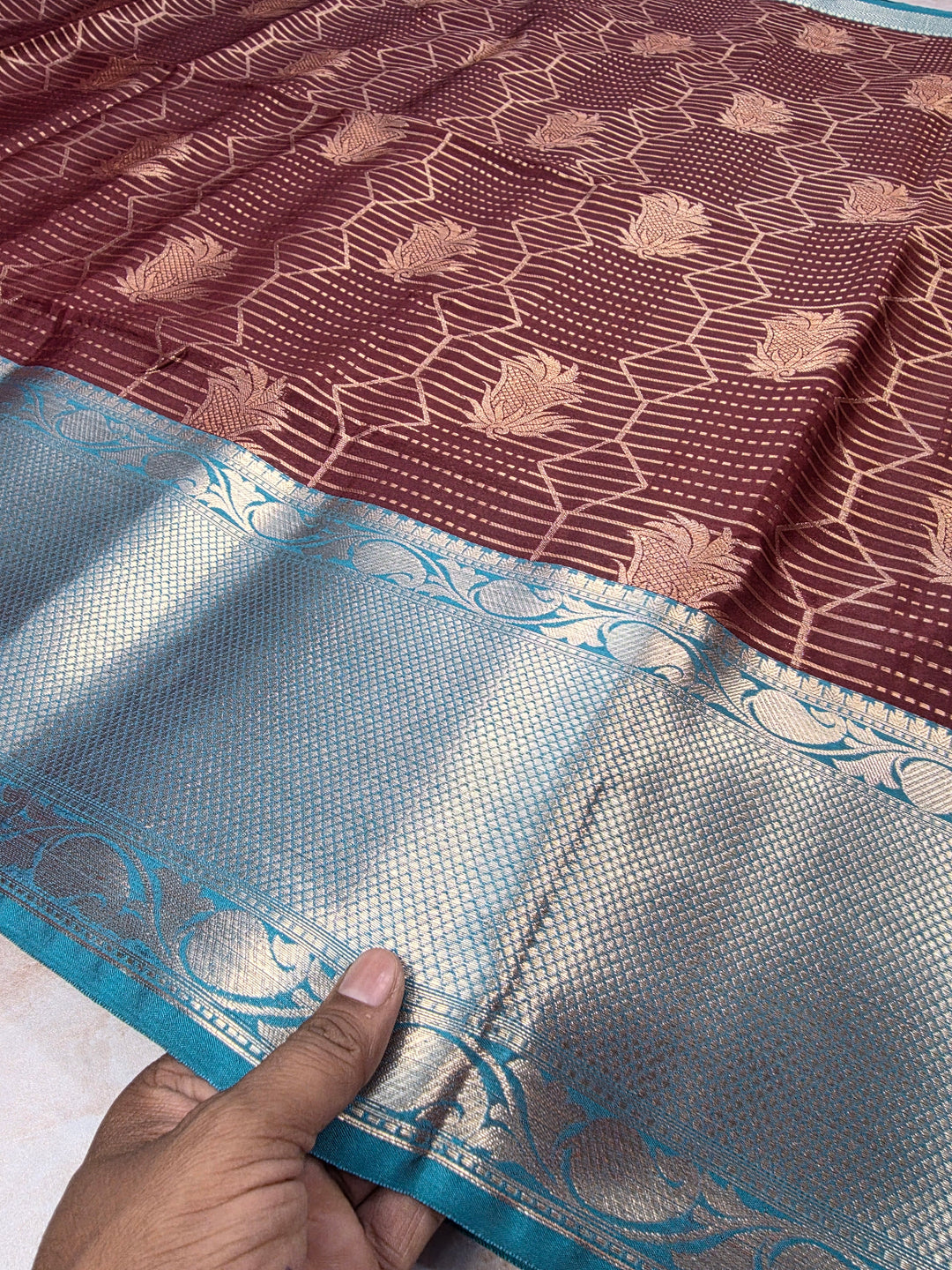 BANARASI SILK IN GARNET WITH SEE GREEN BORDER