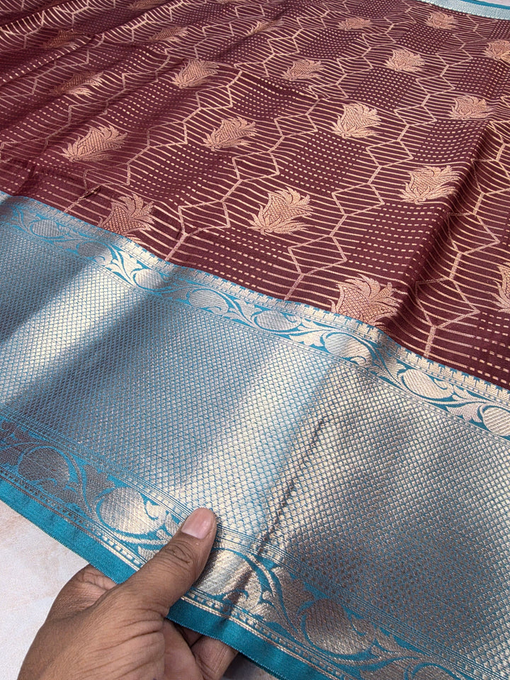 BANARASI SILK IN GARNET WITH SEE GREEN BORDER