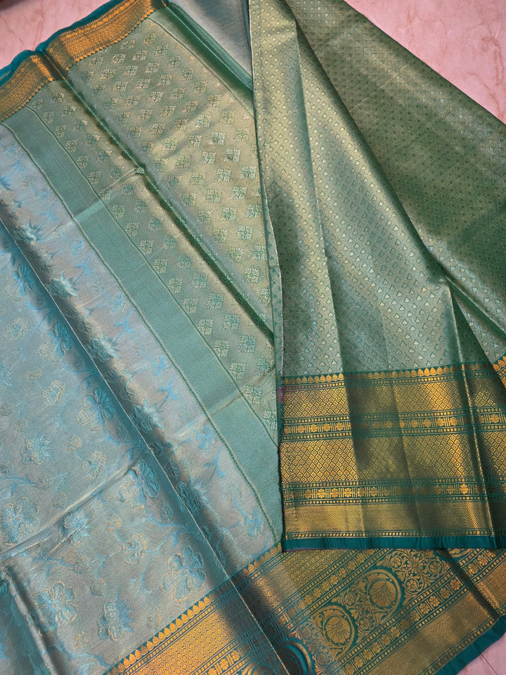 BANARASI SILK IN SEA GREEN WITH BASIL GREEN BORDER