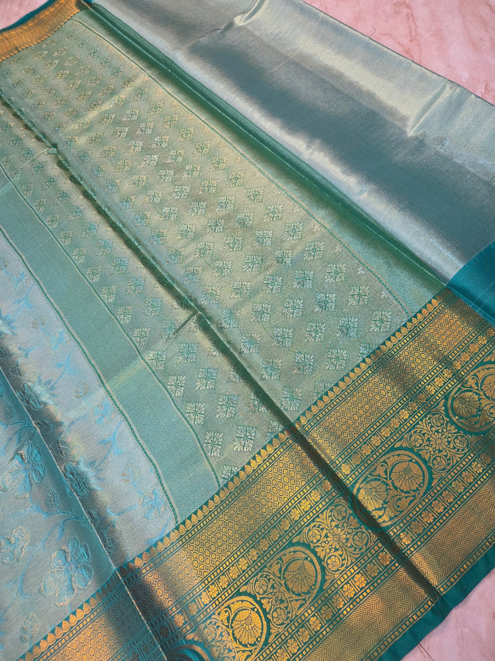 BANARASI SILK IN SEA GREEN WITH BASIL GREEN BORDER