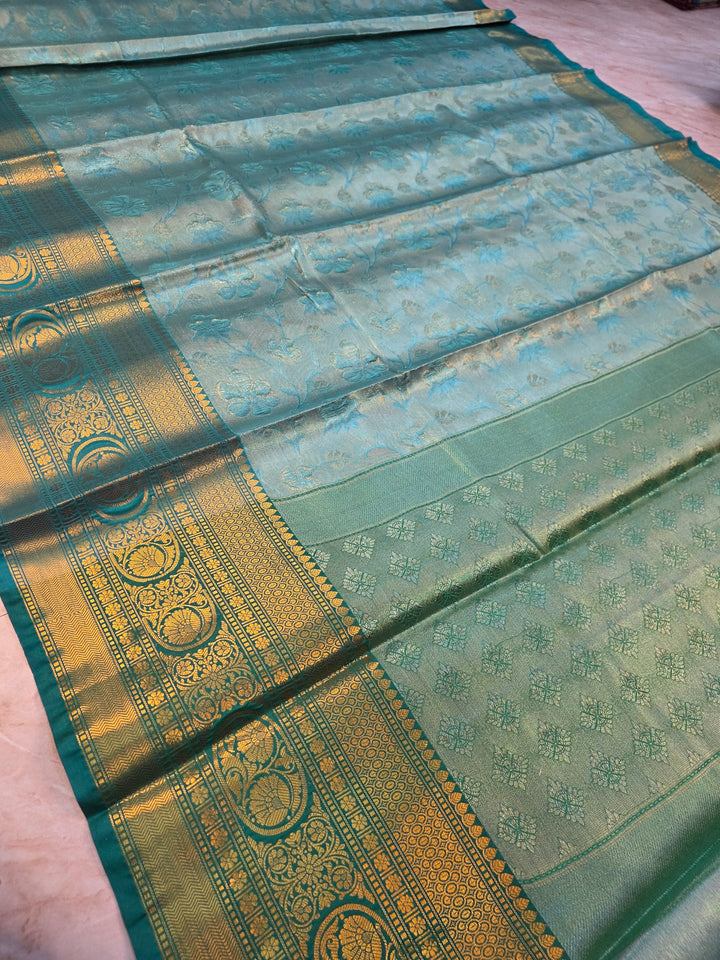 BANARASI SILK IN SEA GREEN WITH BASIL GREEN BORDER