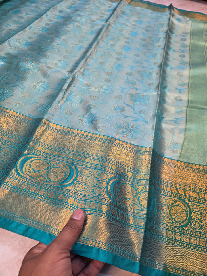 BANARASI SILK IN SEA GREEN WITH BASIL GREEN BORDER