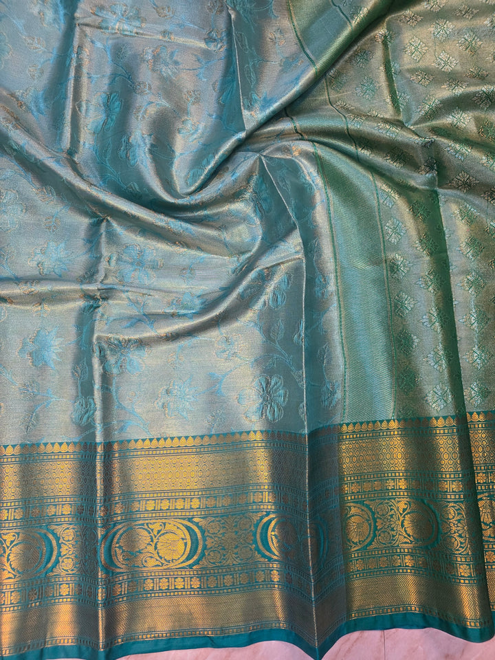 BANARASI SILK IN SEA GREEN WITH BASIL GREEN BORDER
