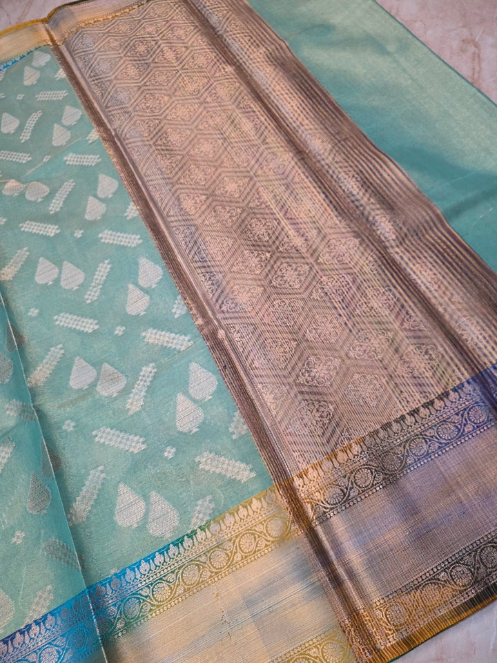 BANARASI SILK WITH RAINBOW BORDER IN SEA GREEN COLOUR