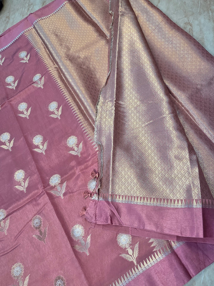 BANARASI SILK IN MAGENTA WITH SATIN TISU BORDER