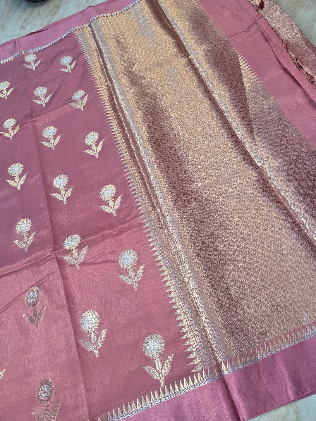 BANARASI SILK IN MAGENTA WITH SATIN TISU BORDER