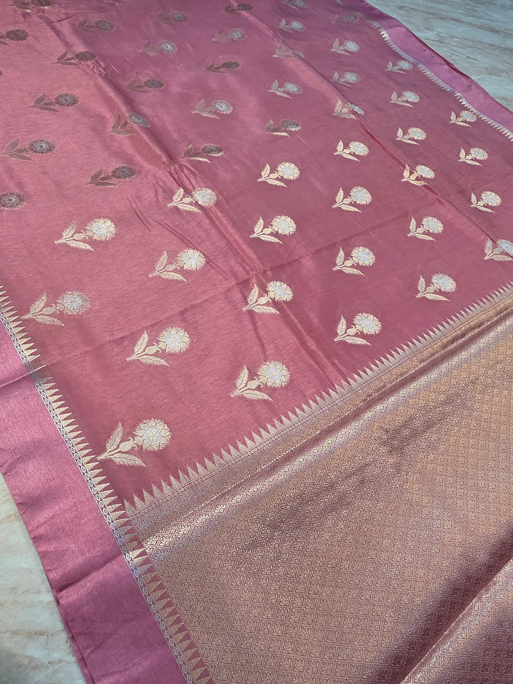 BANARASI SILK IN MAGENTA WITH SATIN TISU BORDER