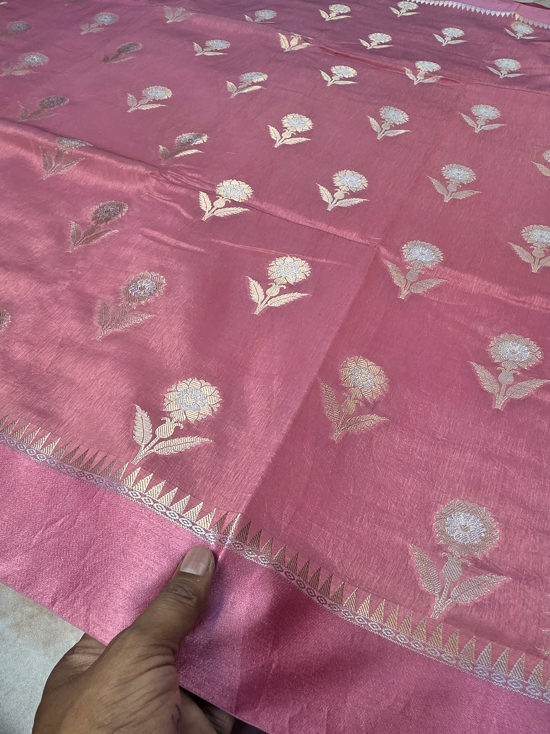 BANARASI SILK IN MAGENTA WITH SATIN TISU BORDER