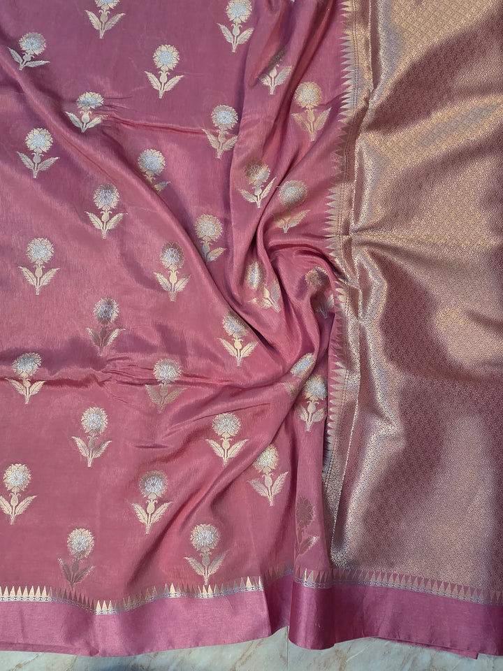 BANARASI SILK IN MAGENTA WITH SATIN TISU BORDER