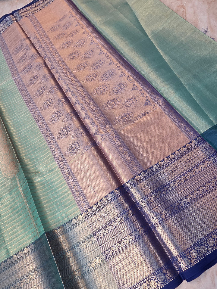 BANARASI SILK IN SEA GREEN WITH ROYALBLUE BORDER