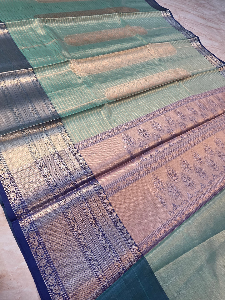 BANARASI SILK IN SEA GREEN WITH ROYALBLUE BORDER