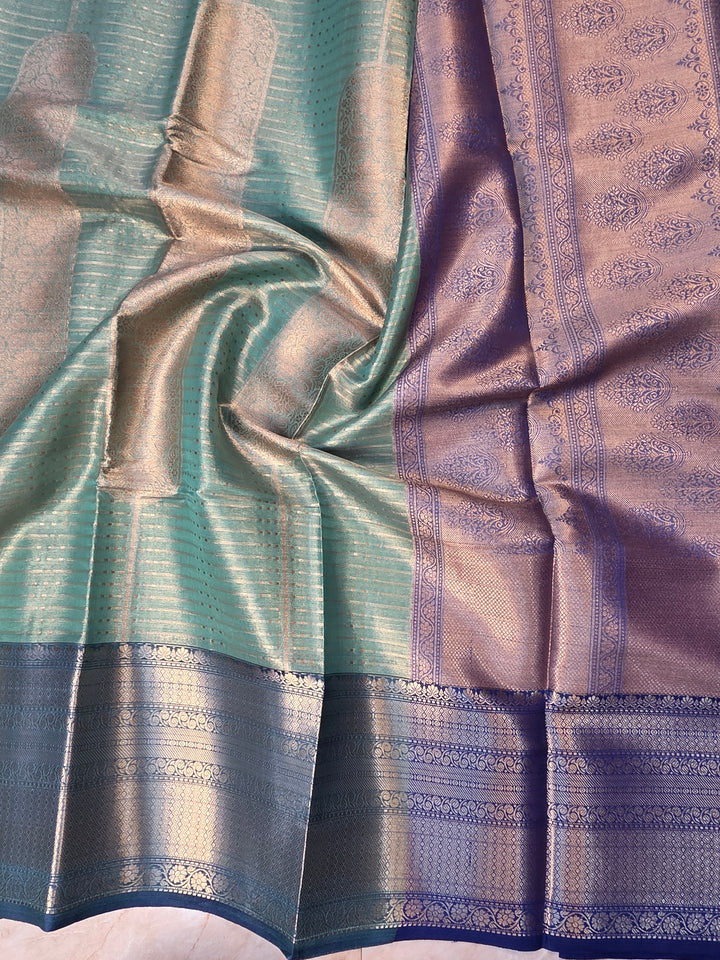 BANARASI SILK IN SEA GREEN WITH ROYALBLUE BORDER
