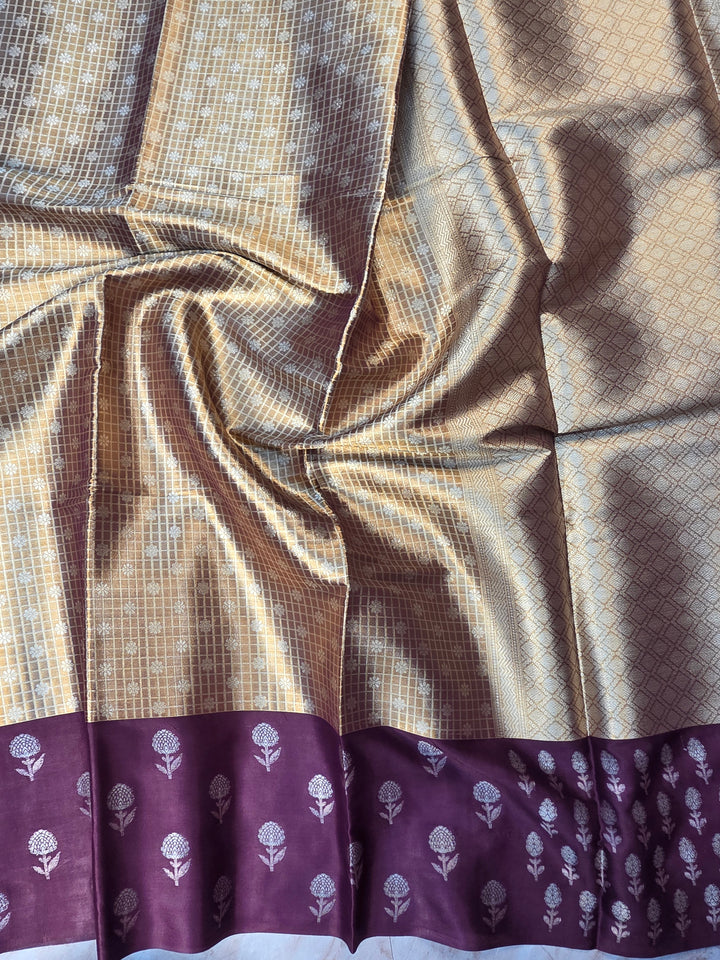 BANARASI TISU KATAN SILK IN GOLD ZARI WITH GARNET BORDER