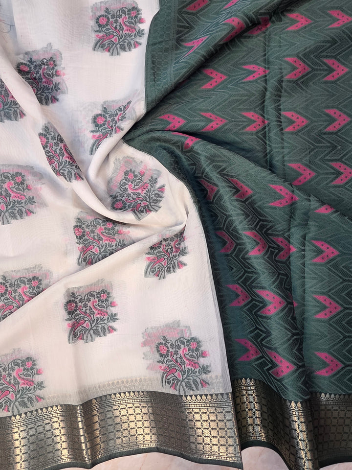 CHANDERI COTTON ALFI IN WHITE WITH ALFI BOOTA
