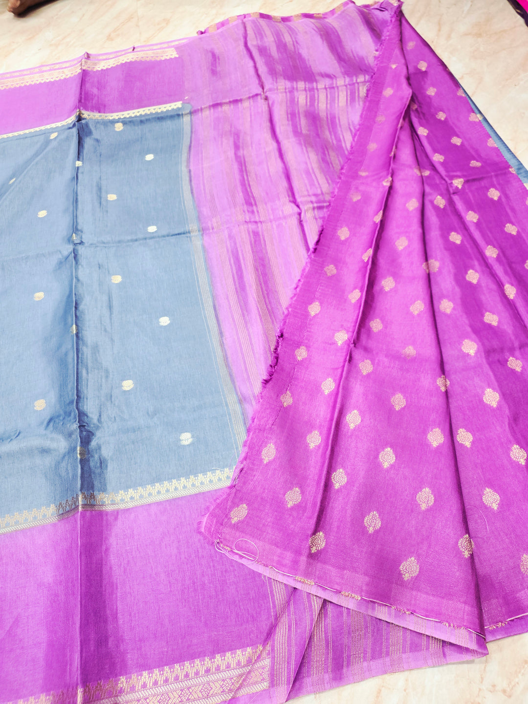 RUSSIAN SILK VISCOS IN STEEL GREY WITH LAVENDER BORDER
