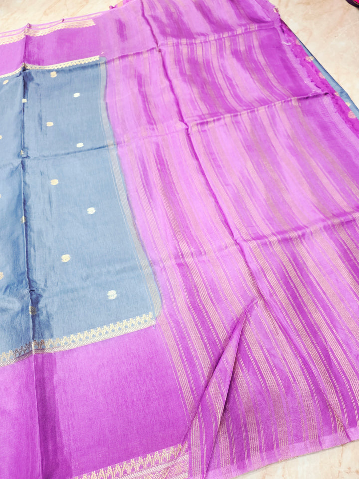 RUSSIAN SILK VISCOS IN STEEL GREY WITH LAVENDER BORDER