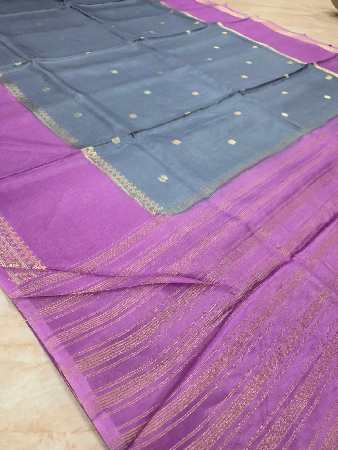 RUSSIAN SILK VISCOS IN STEEL GREY WITH LAVENDER BORDER