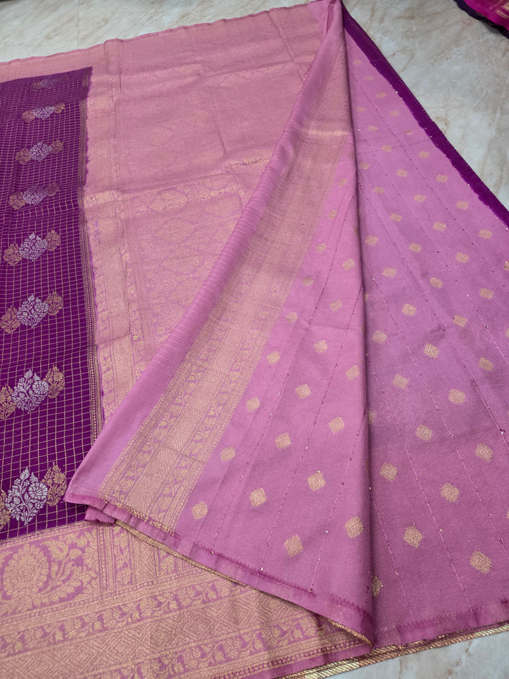 CREPE GERPGETTE IN MAGENTA WITH LAVENDER BORDER