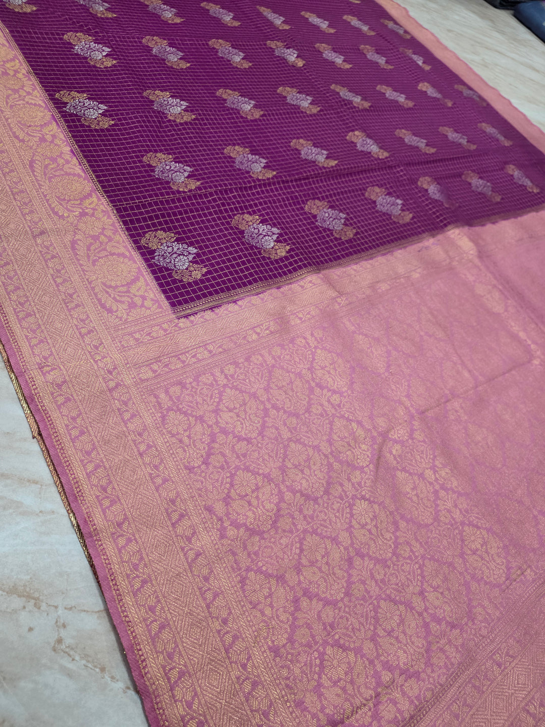 CREPE GERPGETTE IN MAGENTA WITH LAVENDER BORDER