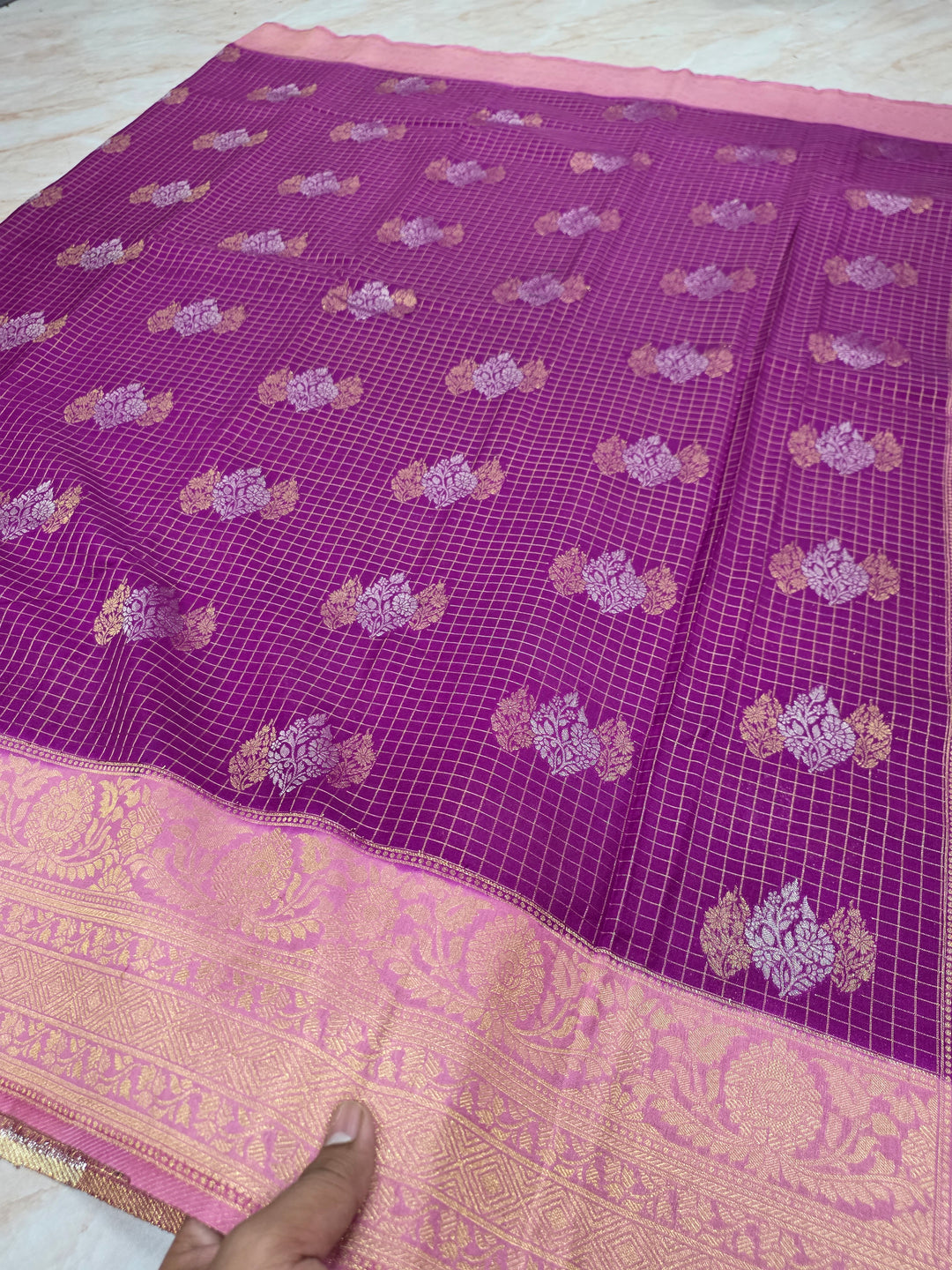 CREPE GERPGETTE IN MAGENTA WITH LAVENDER BORDER