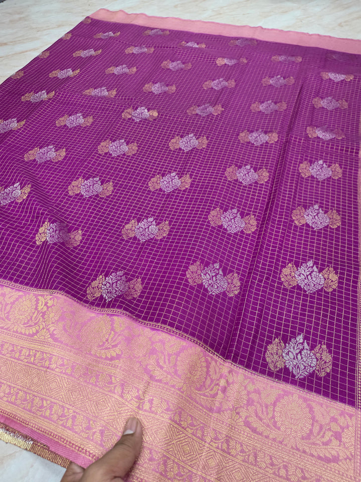 CREPE GERPGETTE IN MAGENTA WITH LAVENDER BORDER
