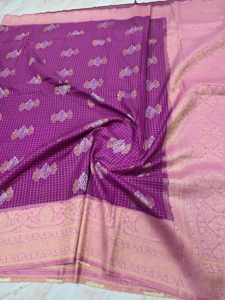 CREPE GERPGETTE IN MAGENTA WITH LAVENDER BORDER