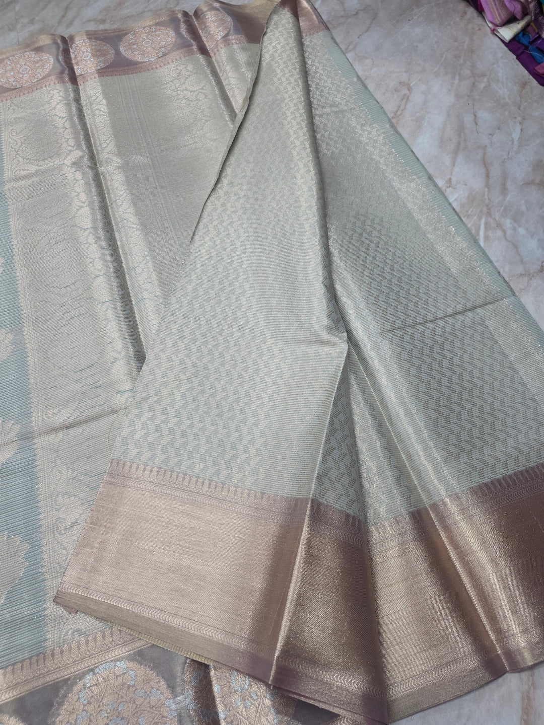 BANARASI SILK IN STEEL GREY WITH BROWN TISU BORDER