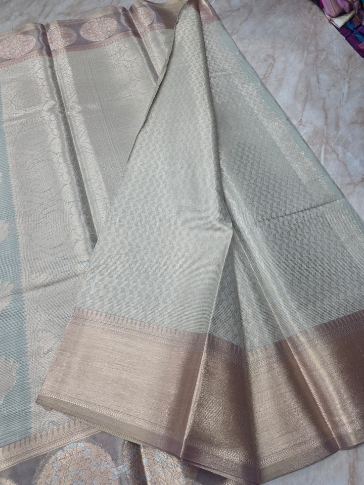 BANARASI SILK IN STEEL GREY WITH BROWN TISU BORDER