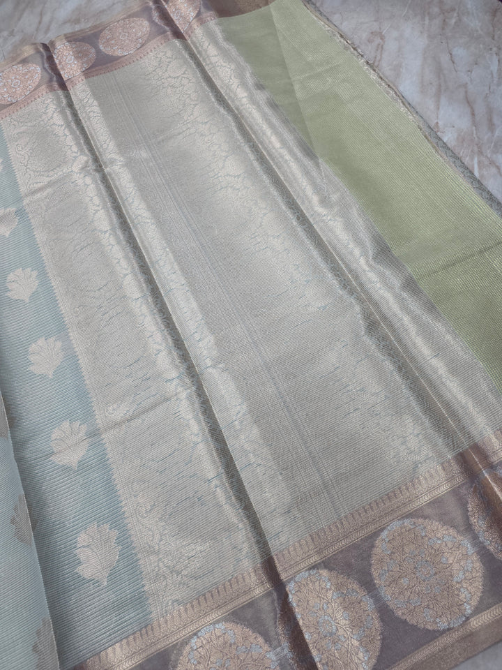 BANARASI SILK IN STEEL GREY WITH BROWN TISU BORDER