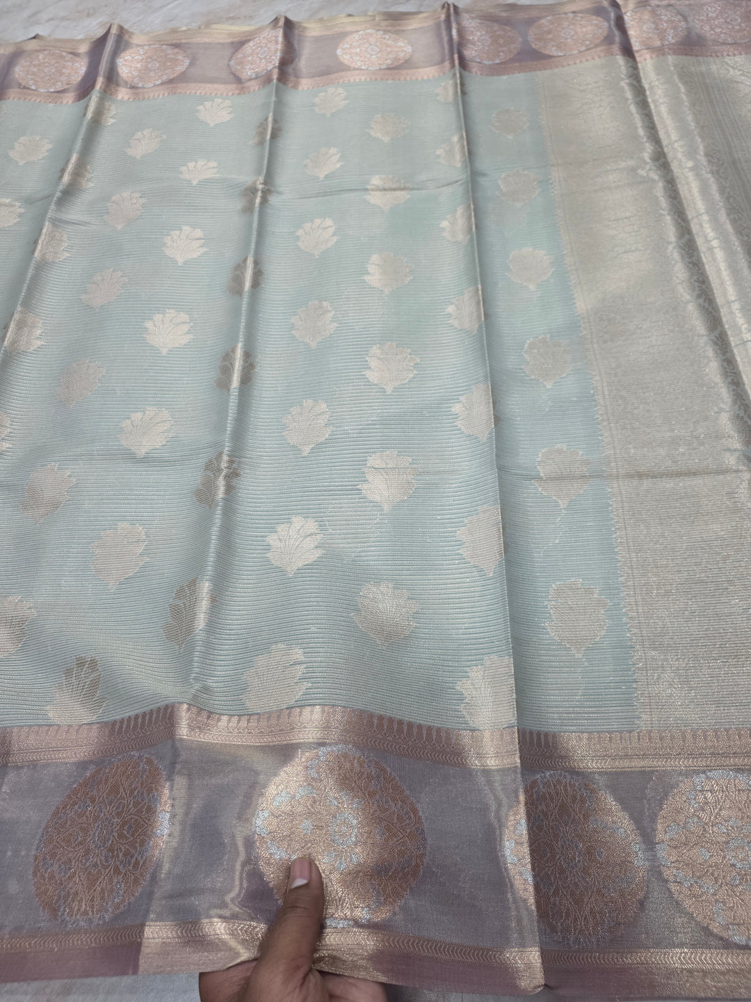 BANARASI SILK IN STEEL GREY WITH BROWN TISU BORDER