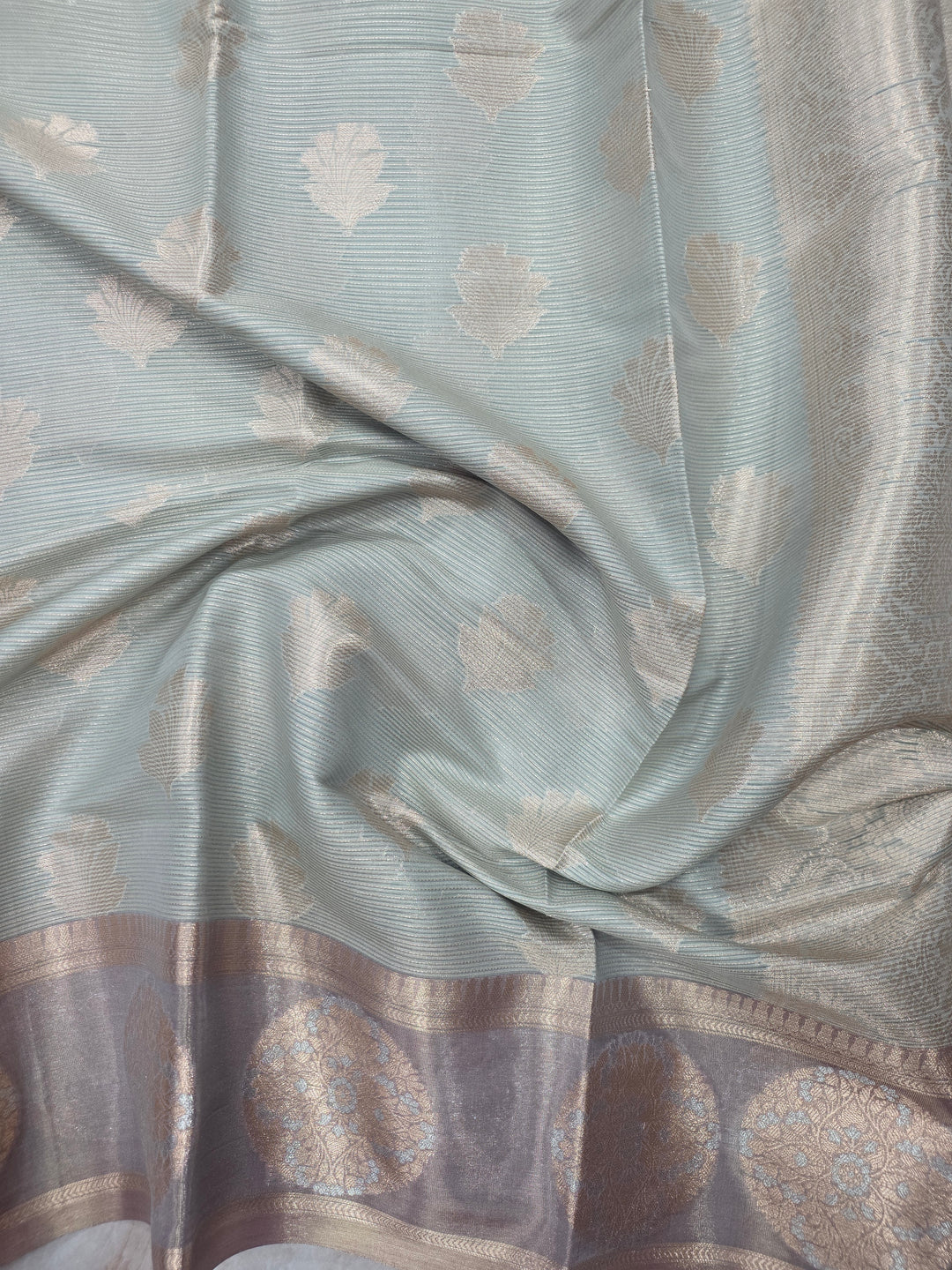 BANARASI SILK IN STEEL GREY WITH BROWN TISU BORDER