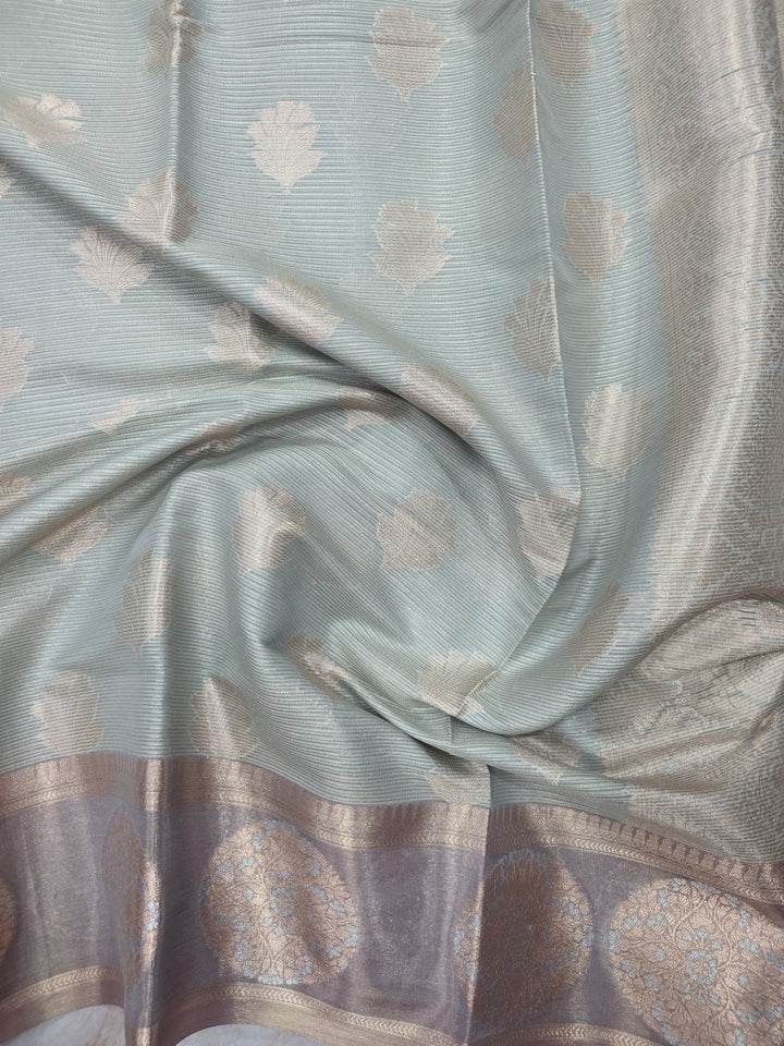 BANARASI SILK IN STEEL GREY WITH BROWN TISU BORDER