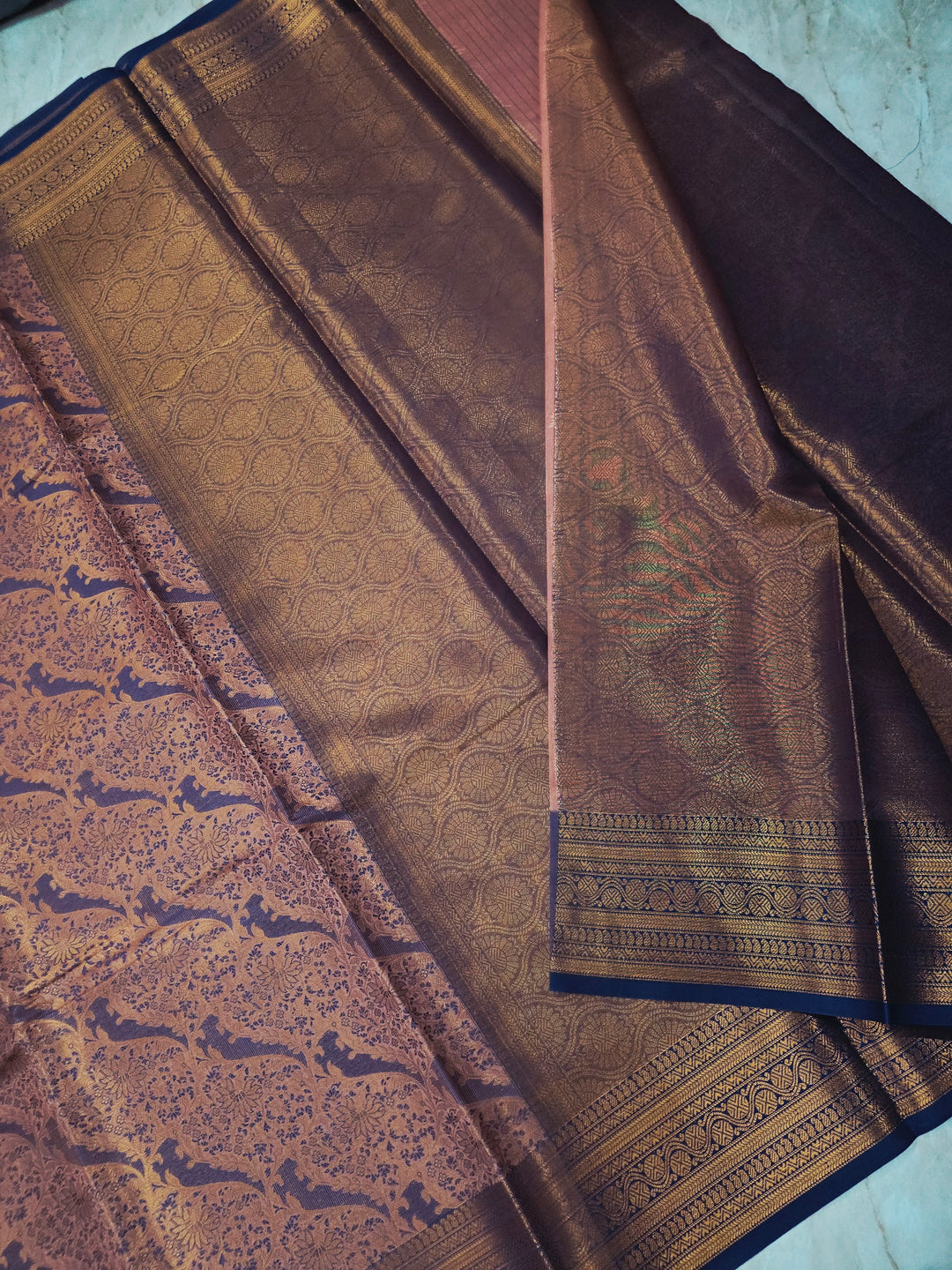 KASHMIRI IN DEEP BLUE WITH RUST COOUR RESHAM WORK