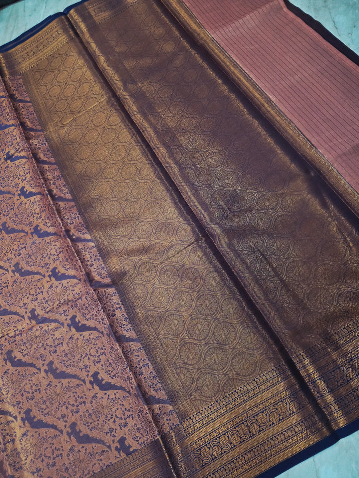 KASHMIRI IN DEEP BLUE WITH RUST COOUR RESHAM WORK
