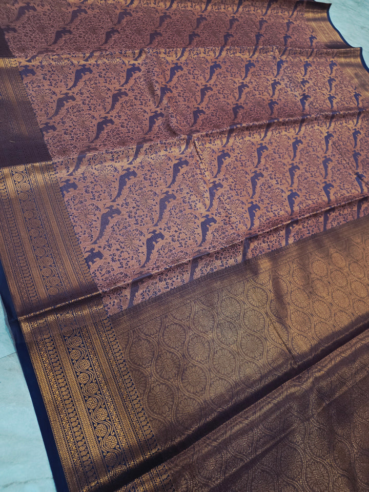KASHMIRI IN DEEP BLUE WITH RUST COOUR RESHAM WORK